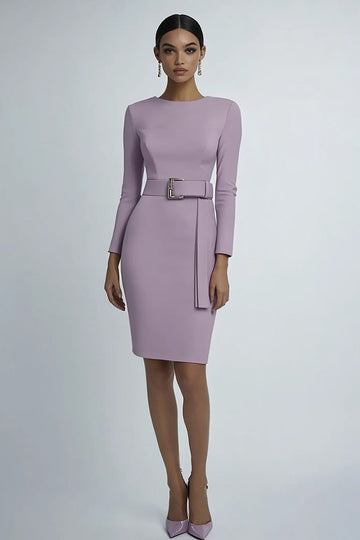 Lilac Bodycon Kort Formell Klänning med Långa Ärmar